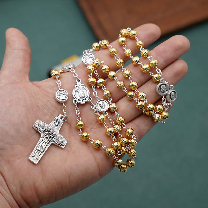 Christianartworkshop Handmade Alloy Gold Prayer Beads with Jesus Shepherd Crucifix Rosary - Golden - image 0