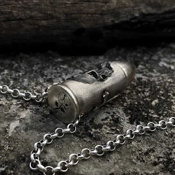 Christianartworkshop Skull and Crossbones Bullet Pendant Necklace - Bullet Shape - image 1