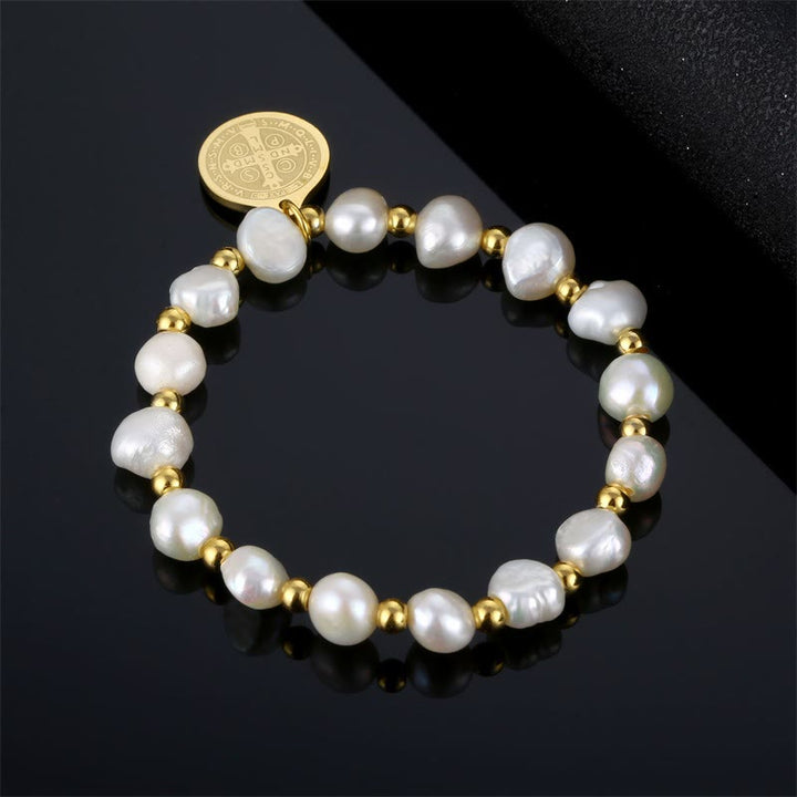 Saint Benedict Medal Irregular Pearl Bracelet - image 3