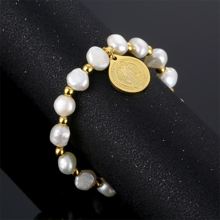 Saint Benedict Medal Irregular Pearl Bracelet - image 2