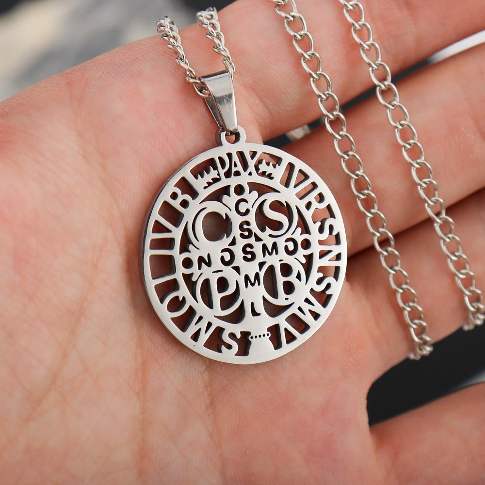 Christianartworkshop St. Benedict Symbol Openwork Pendant Necklace - image 9
