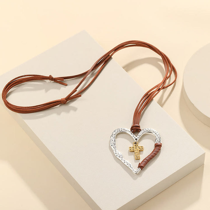 Alloy Heart Cross Pendant Necklace - image 3