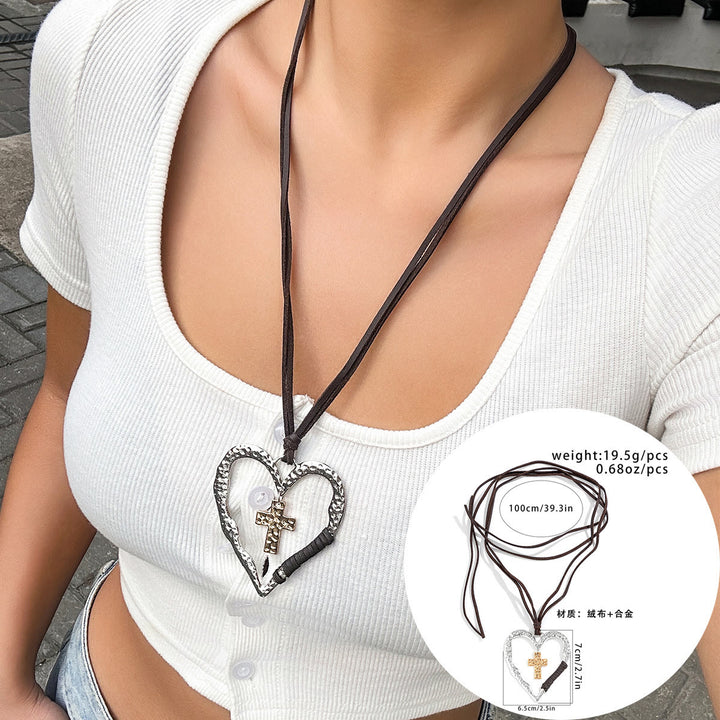 Alloy Heart Cross Pendant Necklace - image 9