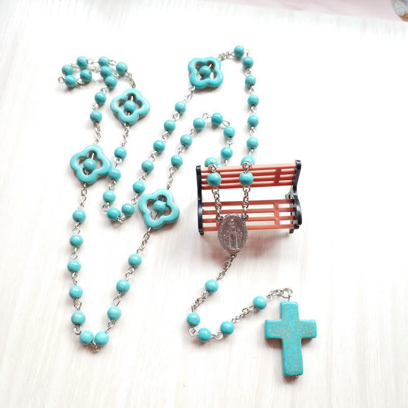 Turquoise Cross Blessing Rosary - Turquoise - image 1
