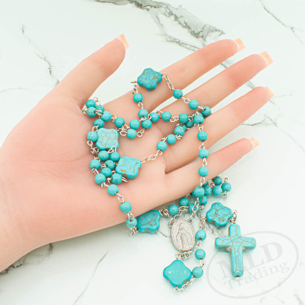 Turquoise Cross Blessing Rosary - image 5