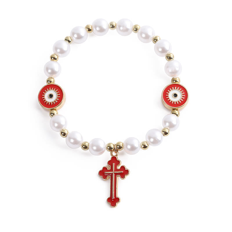 Handmade "Eyes" Beaded Cross Pearl Bracelet - image 2