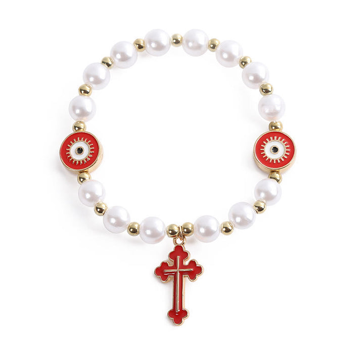 Handmade "Eyes" Beaded Cross Pearl Bracelet - image 2