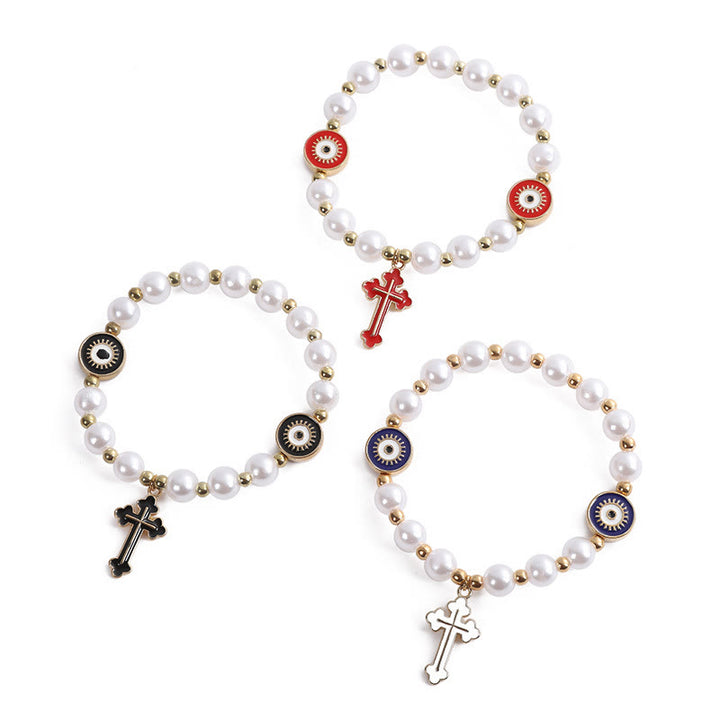 Handmade "Eyes" Beaded Cross Pearl Bracelet - image 5