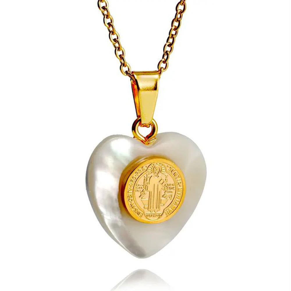 Christianartworkshop St. Benedict Medal Heart Shell Necklace - Saint Benedict - image 1