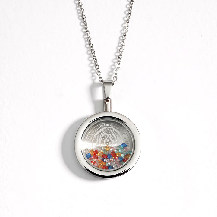 Christianartworkshop Gold Round Reversible Necklace: Our Lady and St. Benedict - Virgin Mary - Silver - image 4