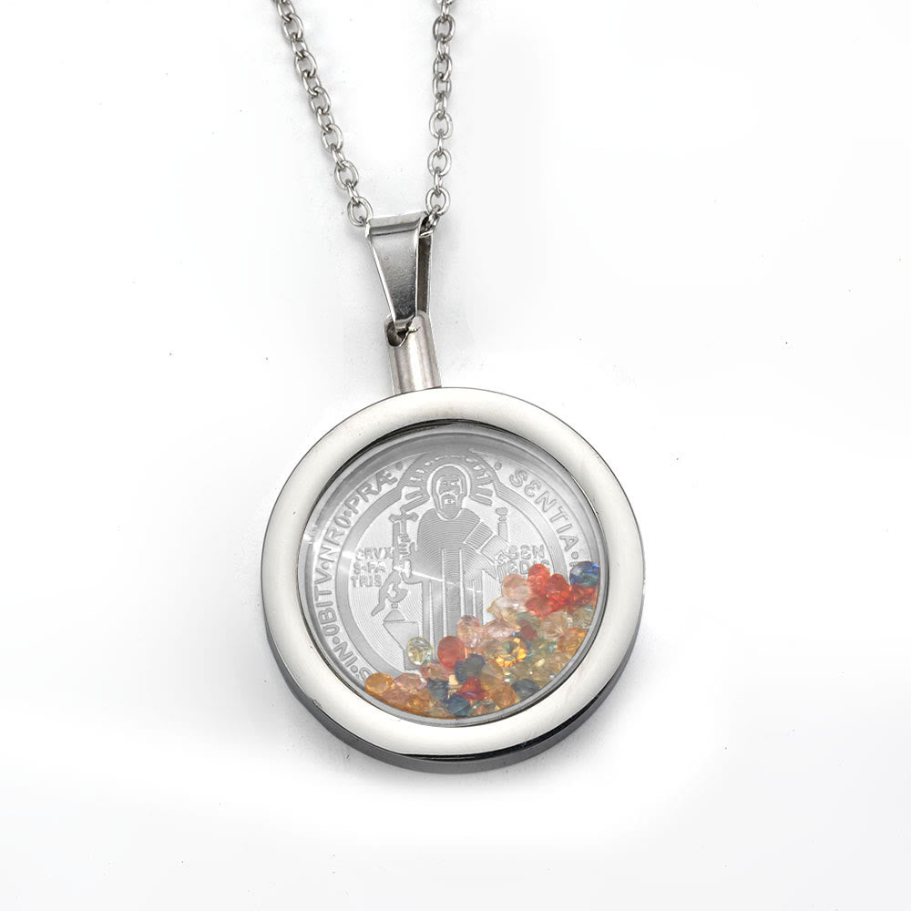 Christianartworkshop Gold Round Reversible Necklace: Our Lady and St. Benedict - Saint Benedict - Silver - image 6