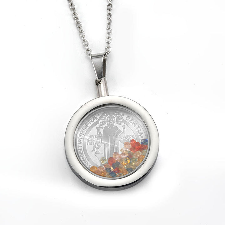 Christianartworkshop Gold Round Reversible Necklace: Our Lady and St. Benedict - Saint Benedict - Silver - image 6