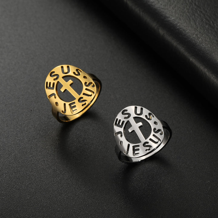 Christianartworkshop Cross with "JESUS"Amulet Stainless Steel Ring - US7 - Golden - image 1