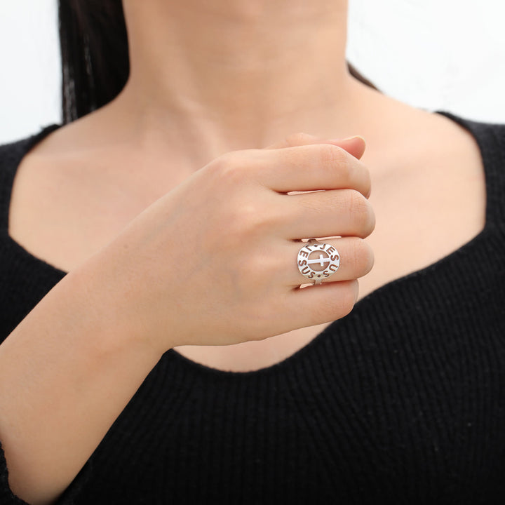 Christianartworkshop Cross with "JESUS"Amulet Stainless Steel Ring - image 5