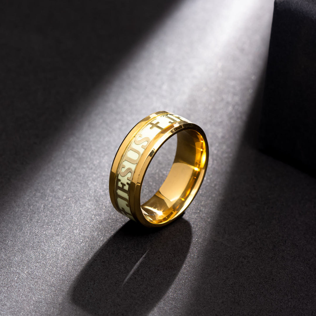 Christianartworkshop Luminous "JESUS" Printed Stainless Steel Ring - US13 - Golden - image 4