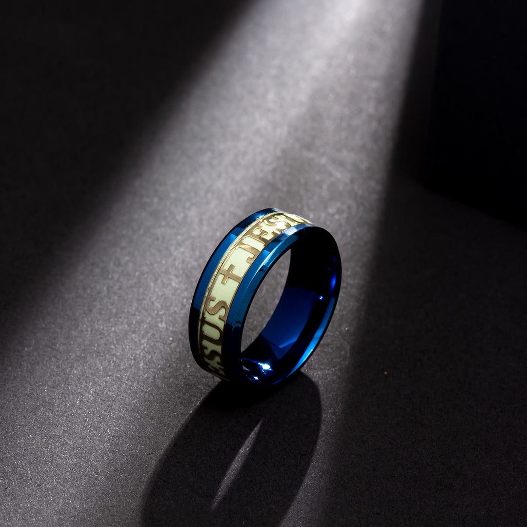 Christianartworkshop Luminous "JESUS" Printed Stainless Steel Ring - US13 - Blue - image 3