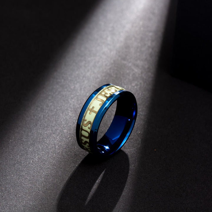 Christianartworkshop Luminous "JESUS" Printed Stainless Steel Ring - US13 - Blue - image 3