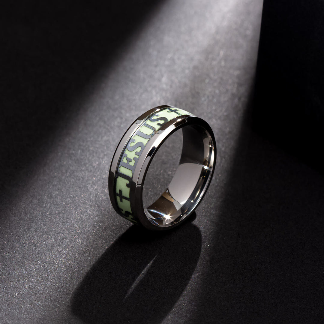 Christianartworkshop Luminous "JESUS" Printed Stainless Steel Ring - image 2