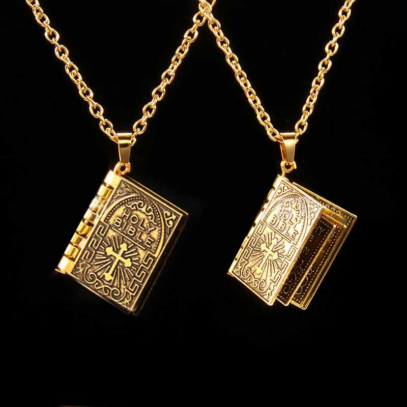 Christianartworkshop Turnable Cross Holy Bible Pendant Quality Necklace - Golden - image 1
