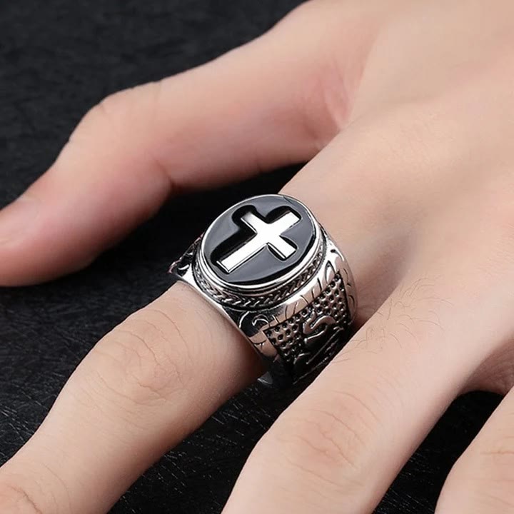 Christianartworkshop Retro Cross "Hand of God" Titanium Religion Ring - image 9