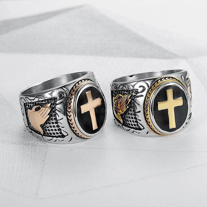 Christianartworkshop Retro Cross "Hand of God" Titanium Religion Ring - image 10