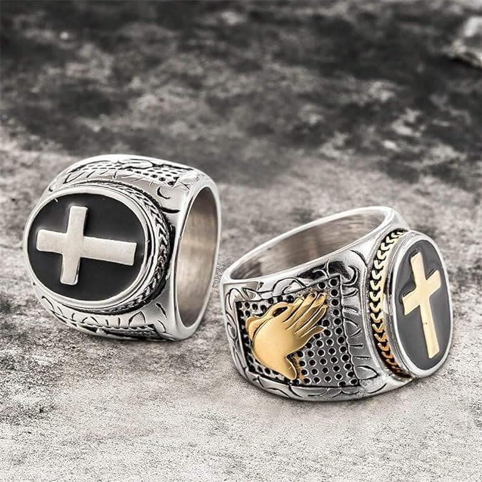 Christianartworkshop Retro Cross "Hand of God" Titanium Religion Ring - image 8