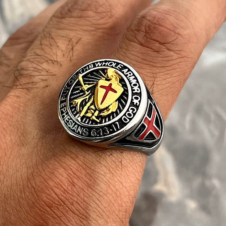Christianartworkshop Knight's Armor Shield Protection Titanium Ring - image 3