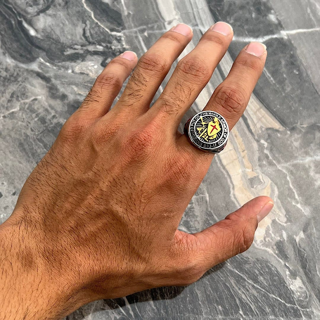 Christianartworkshop Knight's Armor Shield Protection Titanium Ring - image 4