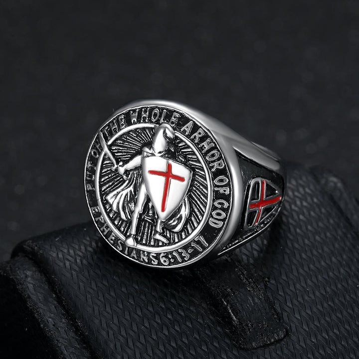 Christianartworkshop Knight's Armor Shield Protection Titanium Ring - Silver - US13 - image 8
