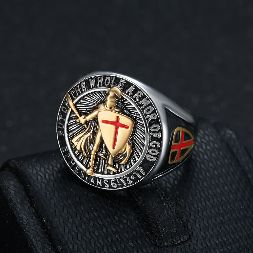 Christianartworkshop Knight's Armor Shield Protection Titanium Ring - Silver-gold - US13 - image 1