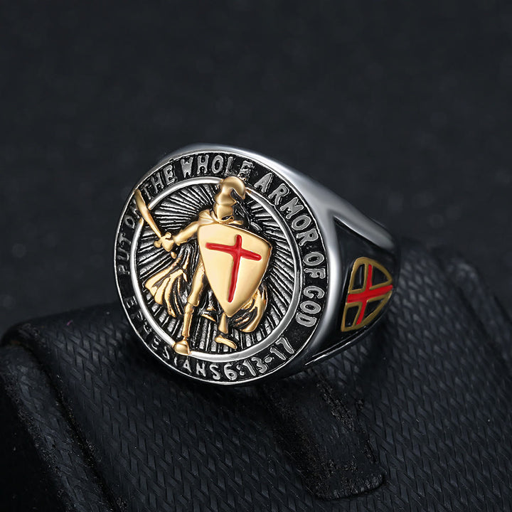 Christianartworkshop Knight's Armor Shield Protection Titanium Ring - Silver-gold - US13 - image 1