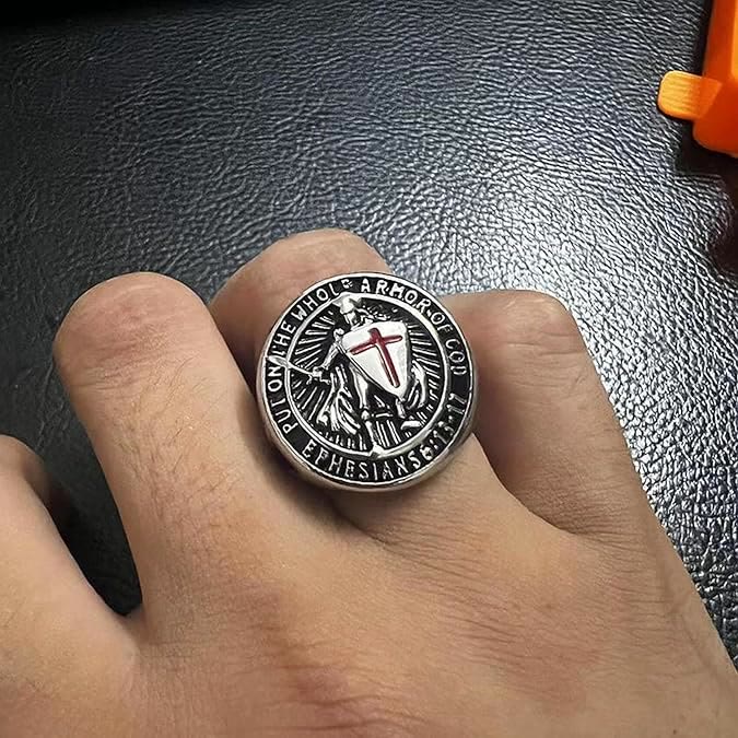 Christianartworkshop Knight's Armor Shield Protection Titanium Ring - image 9