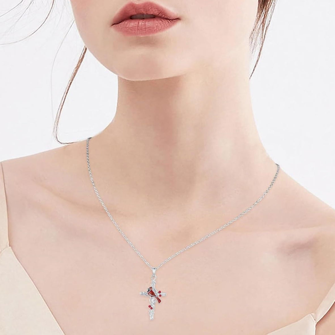 Christianartworkshop Crafted Cardinal Necklace Cross Pendant Red Bird Necklace - image 3