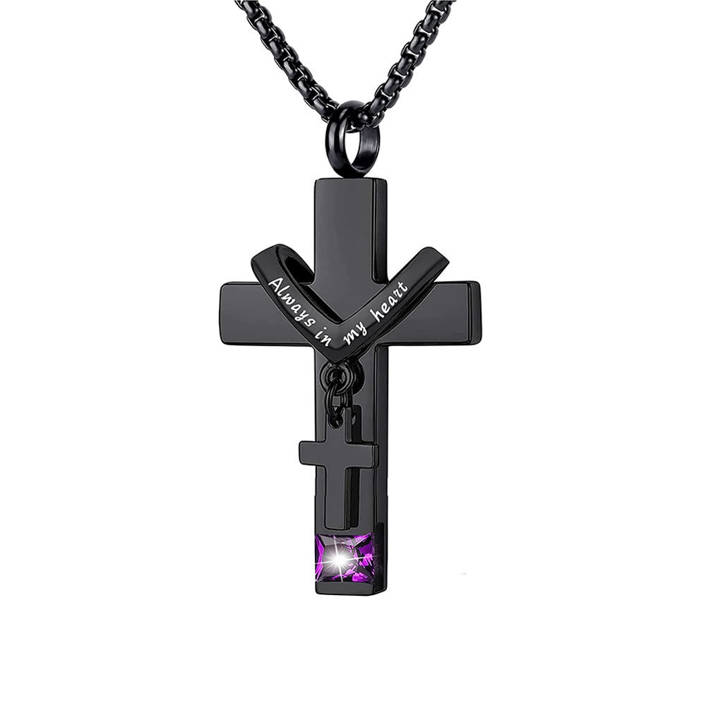 Christianartworkshop 12 Months Birthstone Double Cross Ashes Urn Pendant Necklace - February - image 9