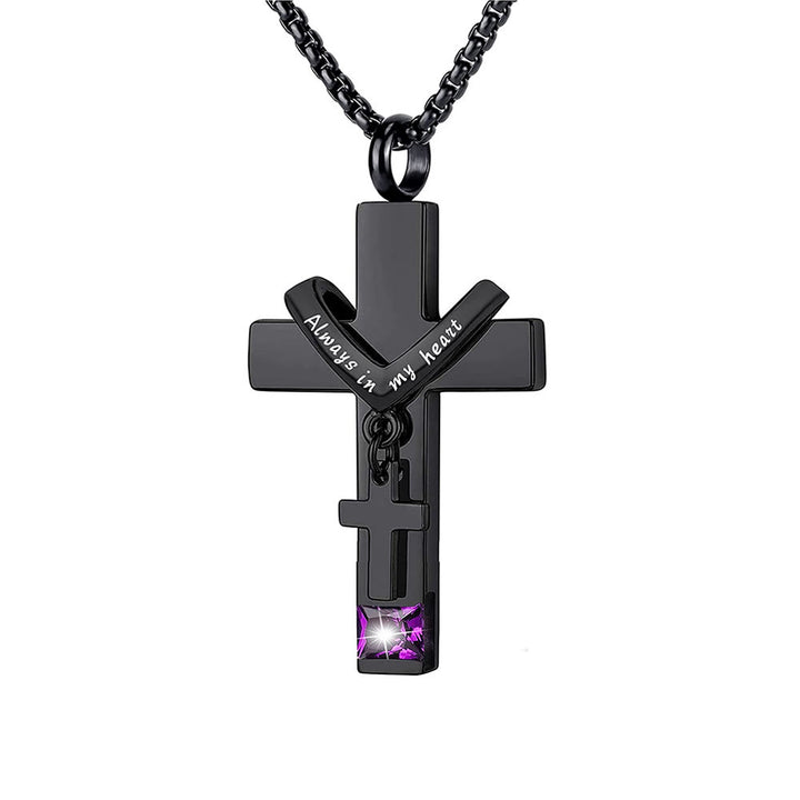 Christianartworkshop 12 Months Birthstone Double Cross Ashes Urn Pendant Necklace - February - image 9