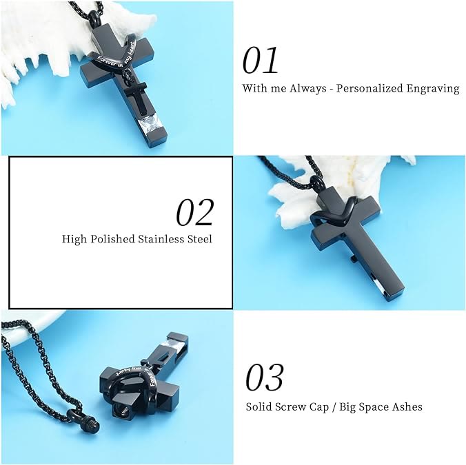 Christianartworkshop 12 Months Birthstone Double Cross Ashes Urn Pendant Necklace - image 3