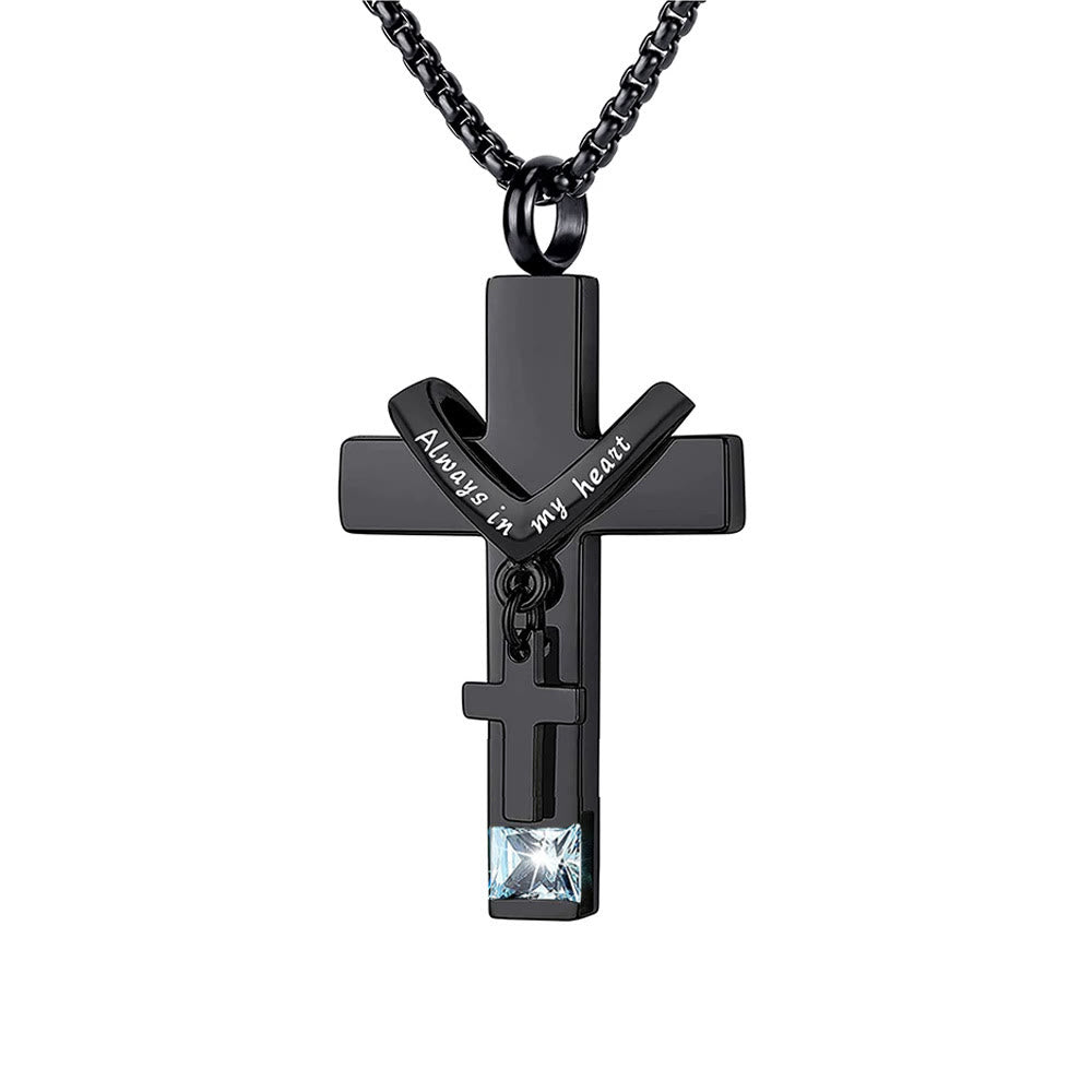 Christianartworkshop 12 Months Birthstone Double Cross Ashes Urn Pendant Necklace - March - image 10
