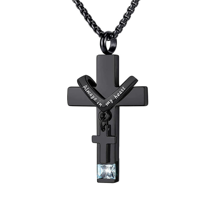 Christianartworkshop 12 Months Birthstone Double Cross Ashes Urn Pendant Necklace - March - image 10