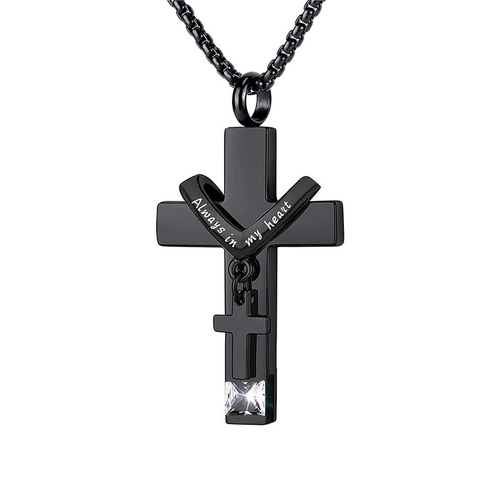 Christianartworkshop 12 Months Birthstone Double Cross Ashes Urn Pendant Necklace - April - image 11