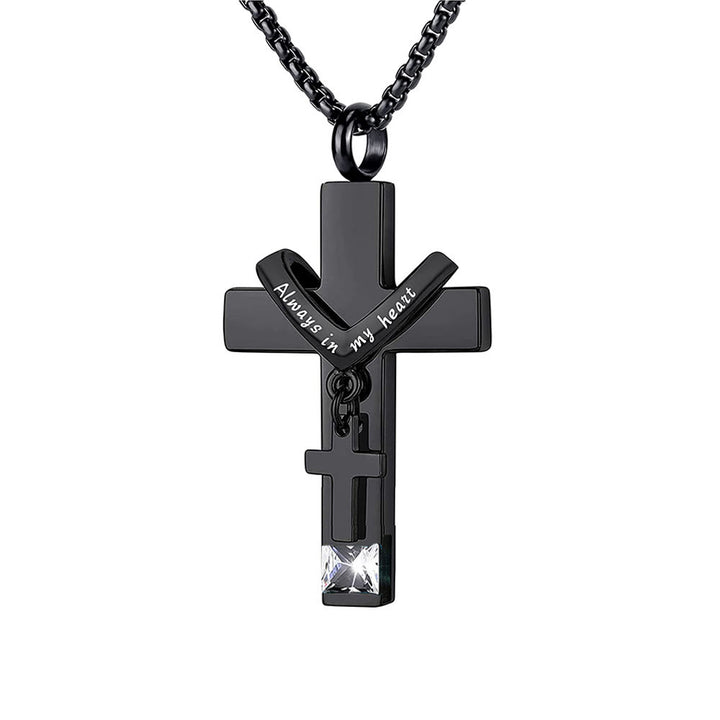 Christianartworkshop 12 Months Birthstone Double Cross Ashes Urn Pendant Necklace - April - image 11