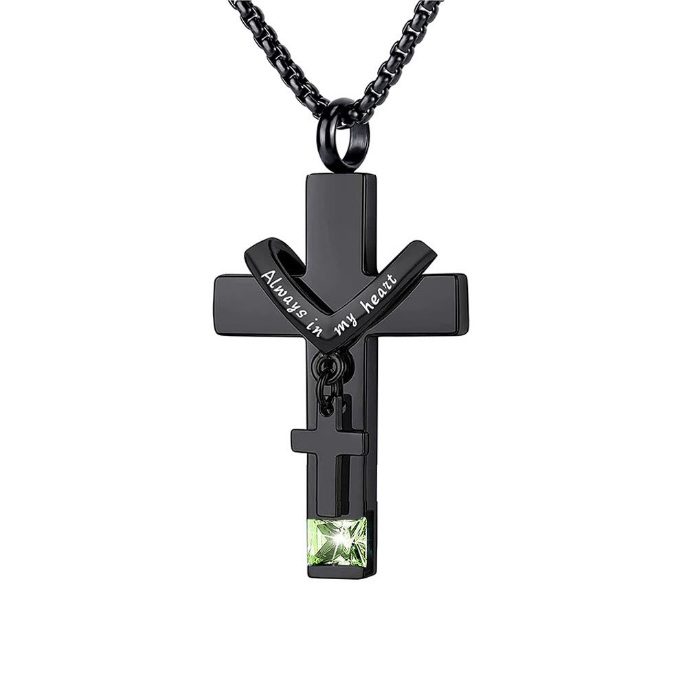 Christianartworkshop 12 Months Birthstone Double Cross Ashes Urn Pendant Necklace - August - image 15