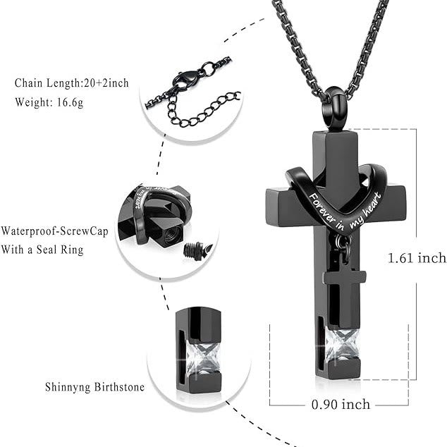 Christianartworkshop 12 Months Birthstone Double Cross Ashes Urn Pendant Necklace - image 6