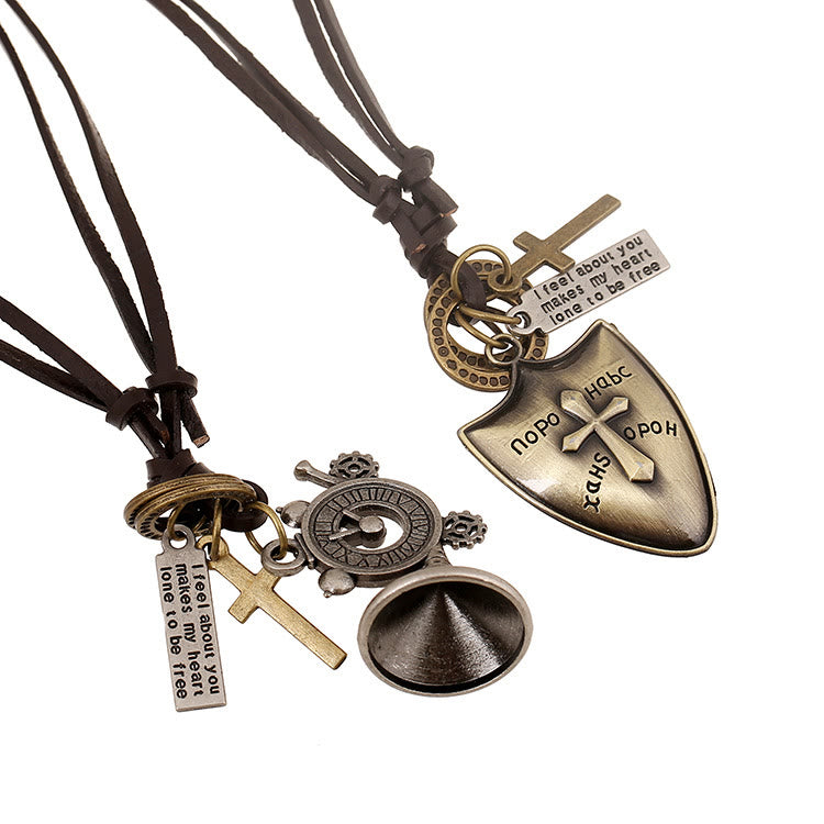 Christianartworkshop Cross Shield/Retro Horn Leather Necklace - image 3