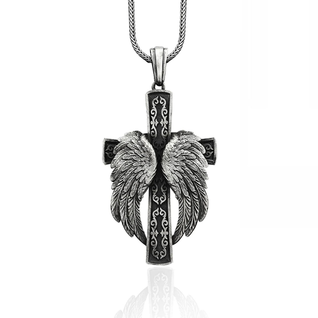 Christianartworkshop Winged Cross Silver Pendant Christian Necklace - Winged Cross - image 1