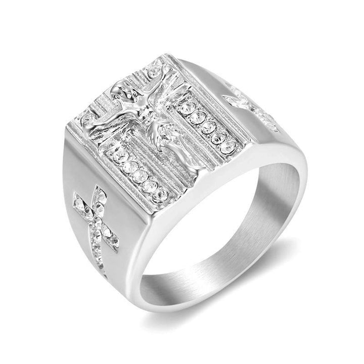 Christianartworkshop  Zirconia Set Crucifix Jesus Religious Ring - Silver - US14 - image 4