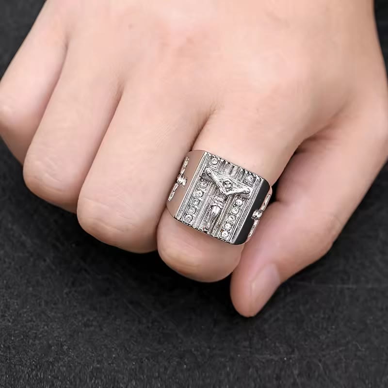 Christianartworkshop  Zirconia Set Crucifix Jesus Religious Ring - image 5