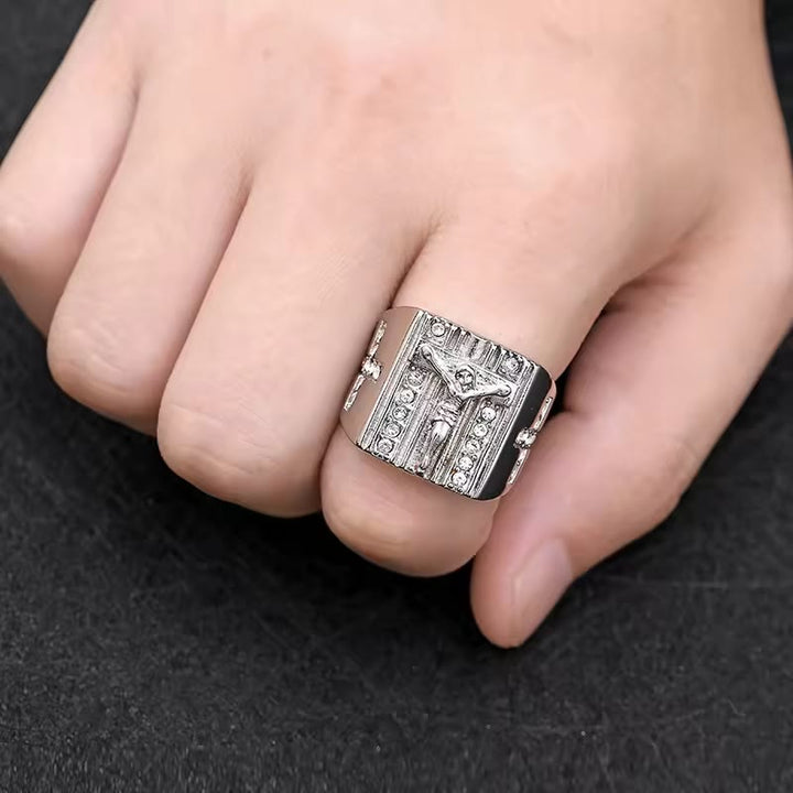 Christianartworkshop  Zirconia Set Crucifix Jesus Religious Ring - image 5