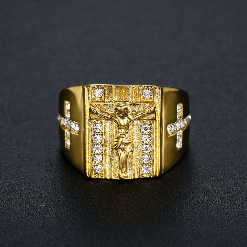 Christianartworkshop  Zirconia Set Crucifix Jesus Religious Ring - image 2