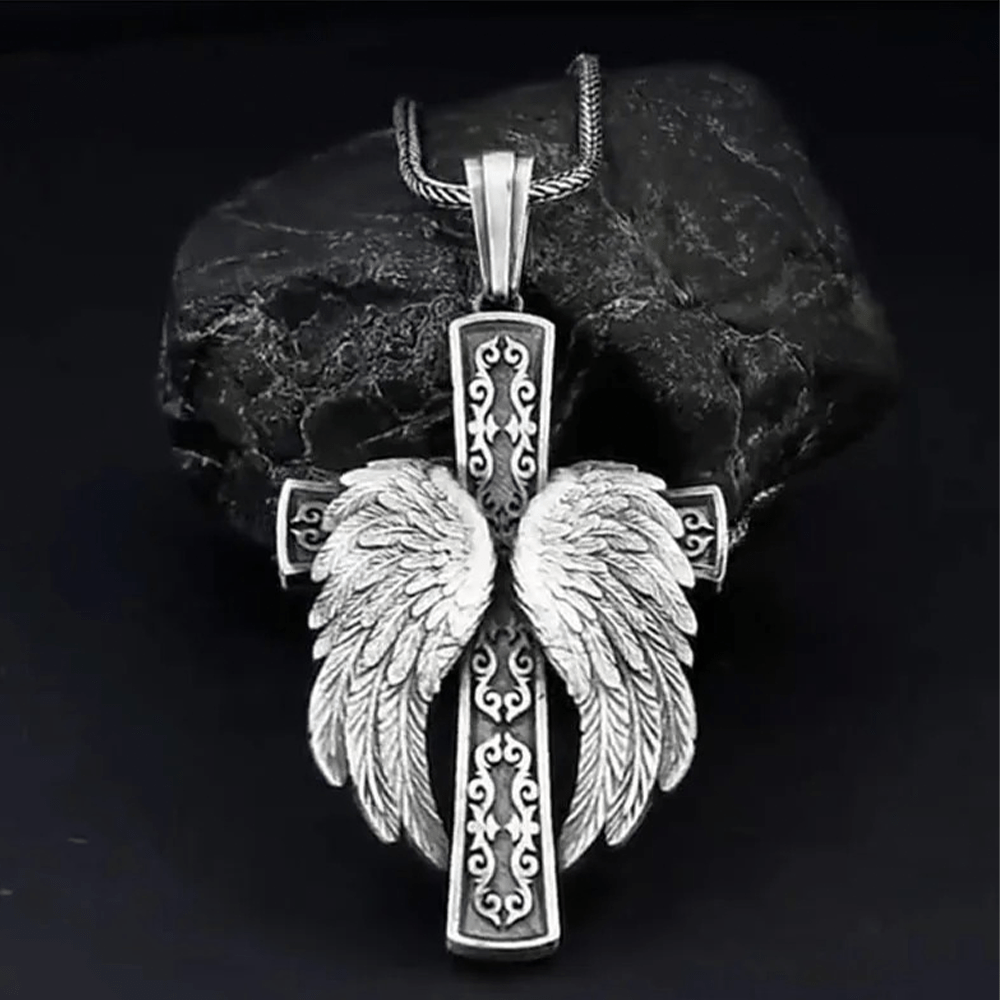 Christianartworkshop Winged Cross Silver Pendant Christian Necklace - image 5