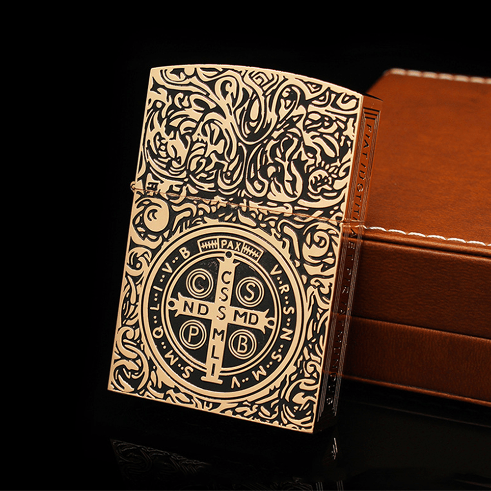 Carved St. Benedict Cross Medallion Solid Metal Cigarette Lighter - Rose gold - image 7